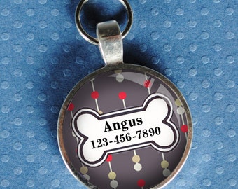 Pet iD Tag grey and red colorful round Dog Tag 35mm round -  by California Mutts