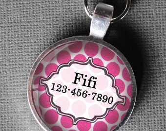 Pet iD Tag pink polka dotted colorful round Dog Tag 35mm round dog tags-  by California Mutts