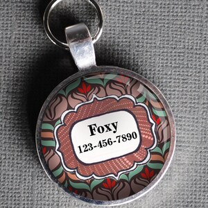 Pet iD Tag red and brown floral round Dog Tag Cat Tag by California Mutts