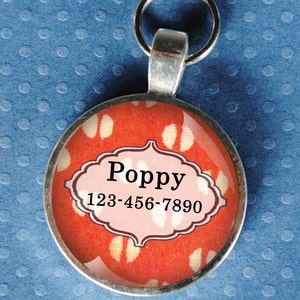 Pet iD Tag bright coral and white patterned colorful round Dog Tag 35mm round by California Mutts image 1
