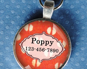 Pet iD Tag bright coral and white patterned colorful round Dog Tag 35mm round -  by California Mutts