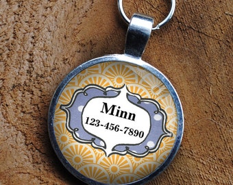 Pet Tag yellow and grey patterned colorful  pet iD round Dog Tag 35mm round -  by California Mutts