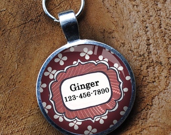 Pet iD Tag magenta and white patterned colorful round Dog Tag 35mm round -  by California Mutts