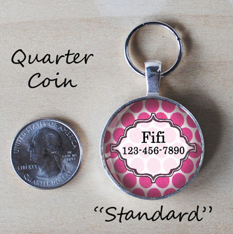 Pet Id Tag Pink Polka Dotted Colorful Round Dog Tag 35mm Round Etsy