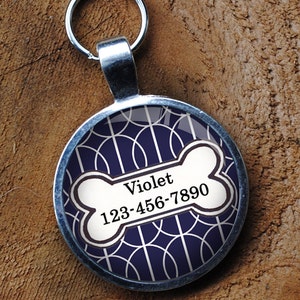 Pet iD Tag deep purple and white patterned colorful round Dog Tag round -  by California Mutts