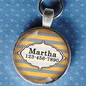 Pet iD Tag yellow and grey striped colorful round Dog Tag 35mm round -  by California Mutts