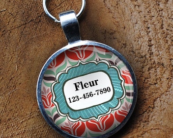 Pet iD Tag multi colored floral deco round Dog Tag by California Mutts