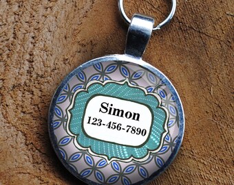 Pet iD Tag light blue patterned colorful round Dog Tag round -  by California Mutts