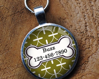 Pet iD Tag bright green and white patterned colorful round Dog Tag 35mm round -  by California Mutts