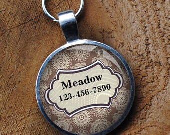 Pet iD Tag light brown and white patterned colorful round Dog Tag round -  by California Mutts