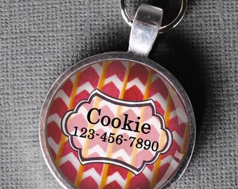 Pet iD Tag red and white striped colorful round Dog Tag 35mm round -  by California Mutts