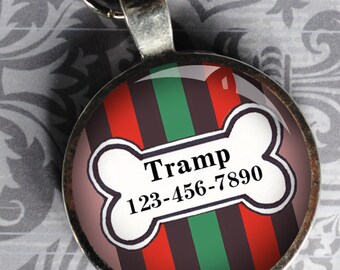 Pet iD Tag green red and brown striped colorful round Dog Tag 35mm round -  by California Mutts