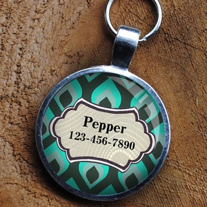 Pet iD Tag green blue patterned colorful round Dog Tag 35mm round by California Mutts image 1