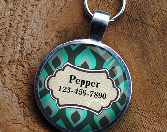 Pet iD Tag green blue patterned colorful round Dog Tag 35mm round -  by California Mutts