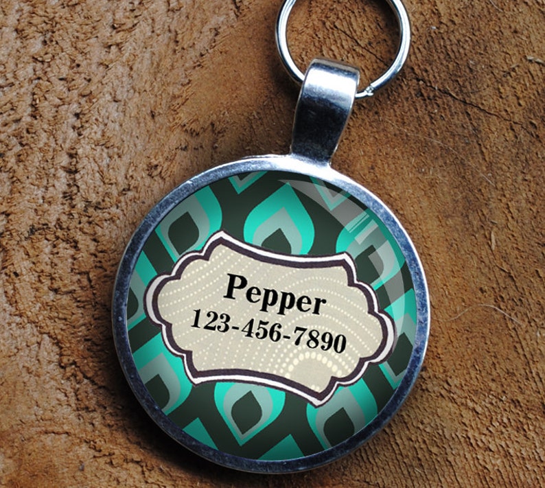 Pet iD Tag green blue patterned colorful round Dog Tag 35mm round by California Mutts image 1