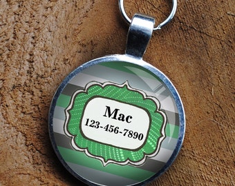 Pet iD Tag mint green striped colorful round Dog Tag 35mm round -  by California Mutts