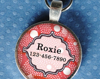 Pet iD Tag red and white patterned colorful round Dog Tag 35mm round -  by California Mutts