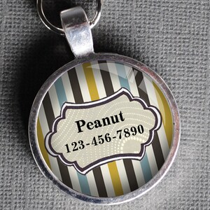 Pet iD Tag blue yellow striped patterned colorful round Dog Tag 35mm round -  by California Mutts