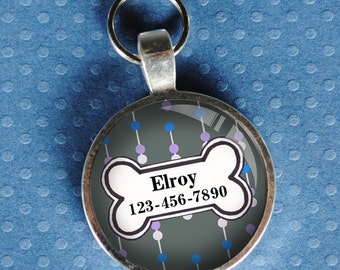 Pet iD Tag blue and grey patterned colorful round Dog Tag 35mm round -  by California Mutts