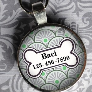 Pet iD Tag green and grey patterned colorful round Dog Tag 35mm round -  by California Mutts