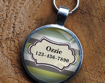Pet iD Tag sage green striped colorful round Dog Tag 35mm round -  by California Mutts