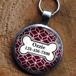 Pet iD Tag brick red and white patterned colorful round Dog Tag 35mm round -  by California Mutts