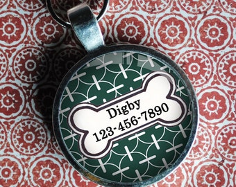 Pet iD Tag green patterned colorful round Dog Tag 35mm round -  by California Mutts