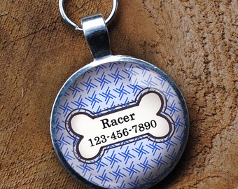 Blue and white Pet iD Tag colorful round Dog Tag 35mm round -  by California Mutts