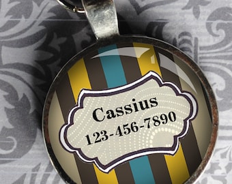 Pet iD Tag blue yellow and brown colorful round Dog Tag 35mm round -  by California Mutts