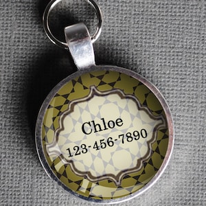 Olive green patterned Pet iD Tag colorful round Dog Tag round Pet tag-  by California Mutts