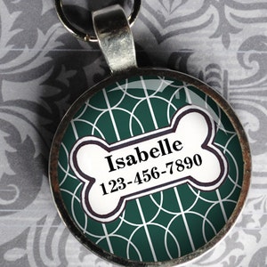 Pet iD Tag green and white patterned colorful round Dog Tag 35mm round -  by California Mutts