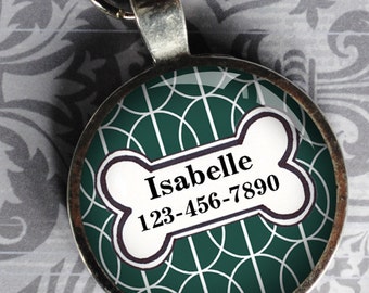 Pet iD Tag green and white patterned colorful round Dog Tag 35mm round -  by California Mutts