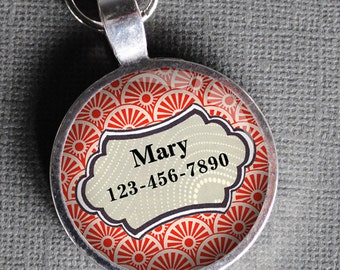 Pet iD Tag light coral red patterned colorful round Dog Tag 35mm round -  by California Mutts