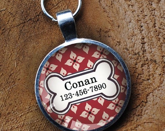 Red and white Pet iD Tag colorful round Dog Tag 35mm round -  by California Mutts