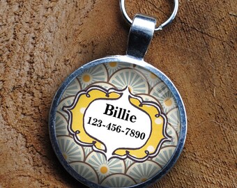 Pet iD Tag yellow and blue patterned colorful round Dog Tag 35mm round -  by California Mutts