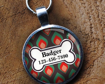 Pet iD Tag green, orange, and brown colorful round Dog Tag by California Mutts