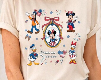 愛国的な漫画の友達のシャツ、レトロなアメリカの祝日Tシャツ、クラシックな動物キャラクターのシャツ、アメリカンなお祝いのギフト