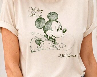 250周年記念ヴィンテージマウスライターシャツ、愛国的な記念日Tシャツ、レトロなスケッチアニマルシャツ、歴史を祝うギフト