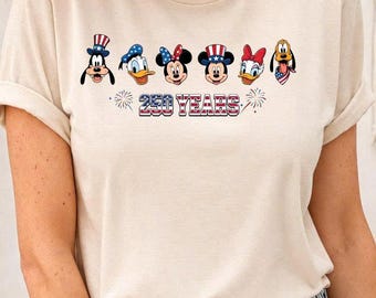 250周年記念レトロカートゥーンフレンズシャツ、ヴィンテージ愛国記念日Tシャツ、クラシックアニマルキャラクターシャツ、お祝いギフト