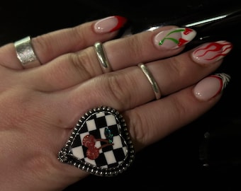 Checkered cherry ring