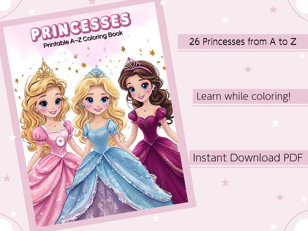 Princess ABC Coloring Book | Kids Learning Activity (instant Download ...