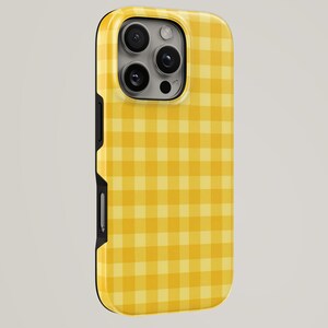 Yellow Plaid Phone Case Gingham TOUGH Cover for iPhone 17 Pro Max, 16e, 15, 14, 13 & Samsung S26 Ultra, S25 FE, A57, A56, Pixel 10, 9A