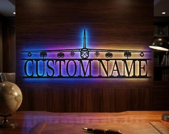 B-52H Stratofortress Personalized RGB LED Metal Wall Art, Custom Name Lighted Aircraft Sign, Multi Color Wall Decor, Pilot Decor