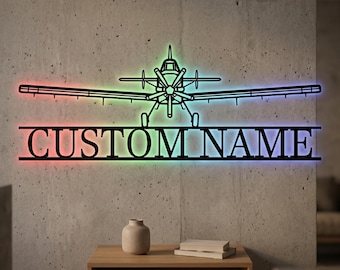 AT-802 Airplane Personalized RGB LED Metal Wall Art, Custom Name Lighted Aircraft Sign, Multi Color Wall Decor, Pilot Decor