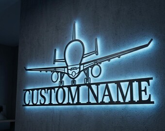 Beluga XL Front Personalized RGB LED Metal Wall Art, Custom Name Lighted Aircraft Sign, Multi Color Wall Decor, Pilot Decor
