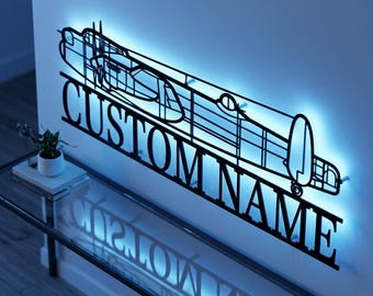 Avro Lancaster Personalized RGB LED Metal Wall Art, Custom Name Lighted Aircraft Sign, Multi Color Wall Decor, Pilot Decor