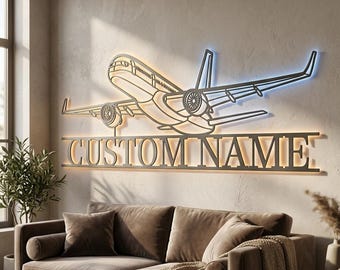 Boeing 757-200 Personalized RGB LED Metal Wall Art, Custom Name Lighted Aircraft Sign, Multi Color Wall Decor, Pilot Decor