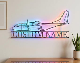 Airbus EADS HC-144 Ocean Sentry Personalized RGB Led Metal Wall Art, Custom Name Lighted Aircraft Sign, Multi Color Wall Decor, Pilot Decor