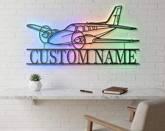 Baron G58 Beechcraft Personalized RGB LED Metal Wall Art, Custom Name Lighted Aircraft Sign, Multi Color Wall Decor, Pilot Decor