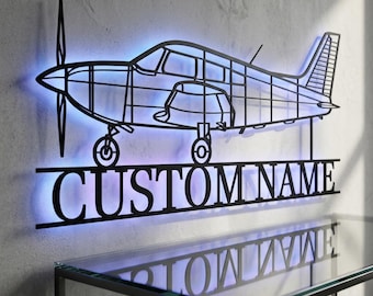 Archer LX Personalized RGB LED Metal Wall Art, Custom Name Lighted Aircraft Sign, Multi Color Wall Decor, Pilot Decor